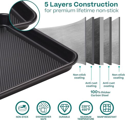 Baker's Secret Baking Sheet Pan Set, 3x Cookie Sheets for Oven, Diamond Texture Premium Air Flow, Set of 3 Baking Trays, Extra Thick 0.6mm with Diamond Base PFOA, PFOS, PTFE and PFAS free in Saudi Arabia