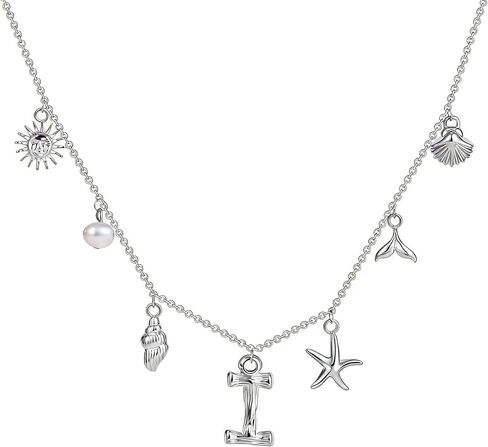 Charm Initial Necklaces for Women Trendy Sterling Silver Beach Shell Bubble Letter Necklace Starfish Pendant Necklace Chunky Choker Seashell Necklace Personalized Costume Monogram Name Boho Summer Jewelry for Women Gifts in Saudi Arabia