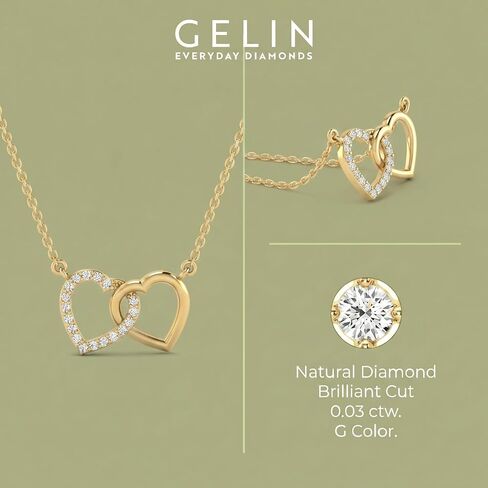 Gelin Intertwined Hearts Necklace in 14K Solid Gold | Diamond Heart Necklace for Women in Saudi Arabia