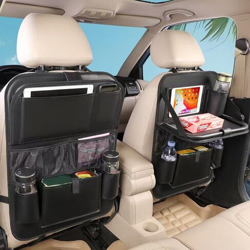 Car Backseat Organizer with Tablet Holder,9 Storage Pockets Car Storage Organizer with Foldable Food Tray,Car Seat Back Protectors Kick Mats Travel Accessories-1 PACK in Kuwait