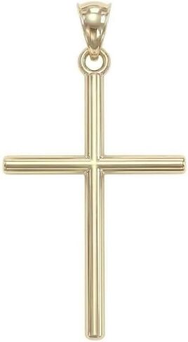 MAZZERI 14k Gold Cross Pendant, Hypoallergenic Gold Religious Charms for Men and Women, Handcrafted in the USA - Classic Tube Cross (1.25 Inches) in Saudi Arabia