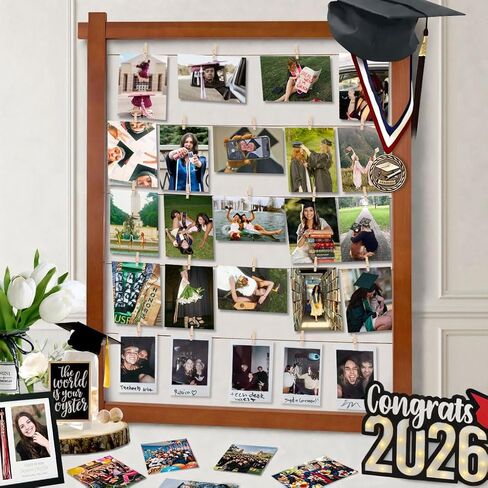 Class of 2025 Wooden Picture Frame Collage with Adjustable Jute Cords and Clips, Graduation Decorations 2025, Rustic Graduation Photo Display for Table & Wall Decor in Saudi Arabia
