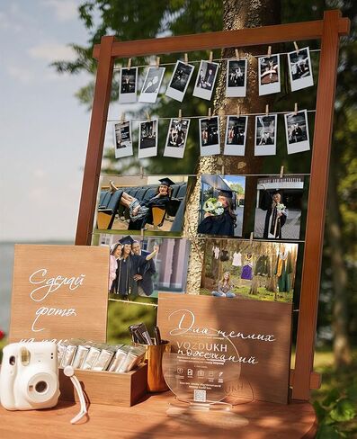 Class of 2025 Wooden Picture Frame Collage with Adjustable Jute Cords and Clips, Graduation Decorations 2025, Rustic Graduation Photo Display for Table & Wall Decor in Saudi Arabia