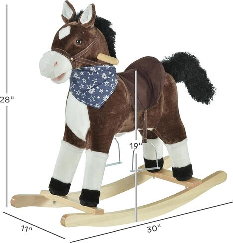 Qaba Kids Plush Ride-On Rocking Horse Toy Cowboy Rocker with Fun Realistic Sounds for Child 3-6 Years Old, Brown in Kuwait