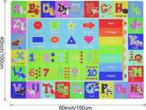 Baby Play Mat for Floor, Non-Slip Playmat for Toddlers & Infants, Extra Thick Large Padded Educational ABC Kids Rug for Crawling & Playing Super Soft Plush Surface to Keep Safe(60"x80") in Saudi Arabia