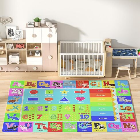 Baby Play Mat for Floor, Non-Slip Playmat for Toddlers & Infants, Extra Thick Large Padded Educational ABC Kids Rug for Crawling & Playing Super Soft Plush Surface to Keep Safe(60"x80") in Saudi Arabia