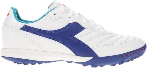 Diadora Brasil ELITE Turf Soccer Shoe - Water-Resistant Suprellsoft, Non-Slip PU Heel Lining, Flex Points on Insole, Fine Craftsmanship (Blue/White/Orange, US Footwear Size System, Adult, Men, Numeric, Medium, 11.5) in Saudi Arabia