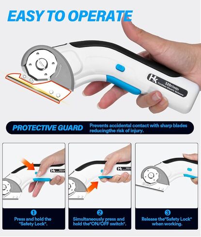 HK Cordless Electric Scissors,Cardboard Box Cutter,4V Rechargeable Rotary Cutter with Safety Lock & Replacement Blade,Cardboard Cutter for Cutting of Fabric, Leather, Carpet, Plastic in Saudi Arabia
