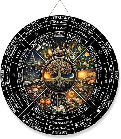 Wheel Year Wood Sign,10" Sabbats Pagan Witch Sign,Wiccan Holidays,Wicca Calendar,Yule Altar,Celestial Sign,Vintage Handmade Christmas Decor (BT293) in Saudi Arabia