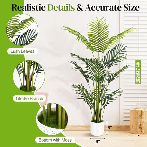 Artificial Palm Tree 4FT, Suntee Fake Tree with White Tall Planter 2 Pack, Faux Tropical Areca Floor Plant in Pot, Artificial Silk Plant for Home Office Living Room Decor Indoor in Saudi Arabia