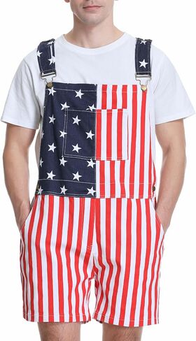 Bib Overalls for Men Adjustable Straps Work Coveralls Printed Shorts Jumpsuit in Kuwait