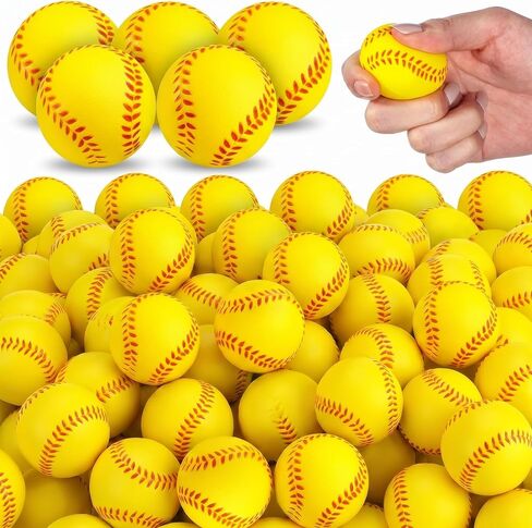 HyDren 100 Pack Mini Softball Stress Ball Bulk Foam Yellow Baseball Squeeze Balls Sport Toy with Storage Bag Party Favors for Anxiety Relief School Carnival Reward Christmas Stocking Fillers in Saudi Arabia