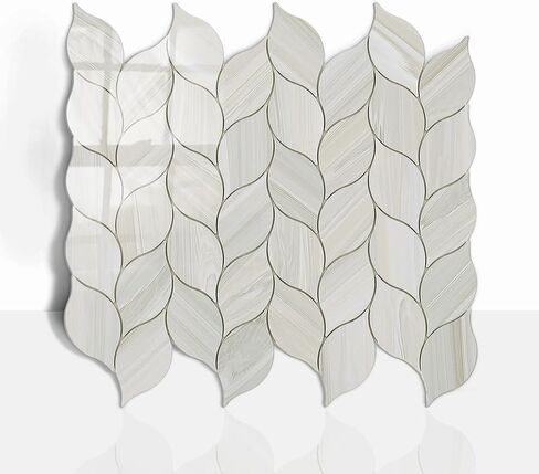 Tilingview 10-Sheet Peel and Stick Backsplash Tile for Kitchen, Self-Adhesive Mosaic Glossy Leaf Stick on Wall Tile with Gaps (Leaf Beige) in Saudi Arabia