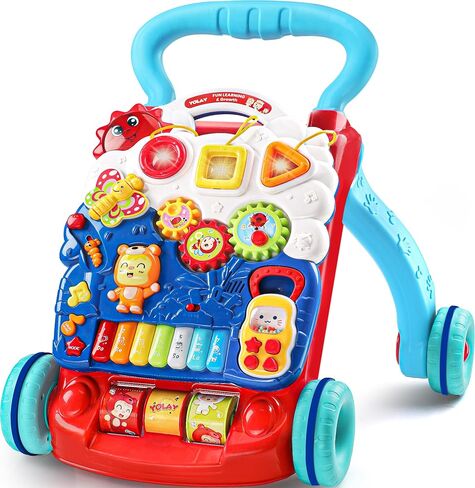 YOLAY Baby Walker Push with Wheels, Sit-to-Stand Walker for Baby Boy and Girl 6-12 Months with Detachable Play Panel, Stable Handle, Early Learning Activity for Kids - Blue in Saudi Arabia