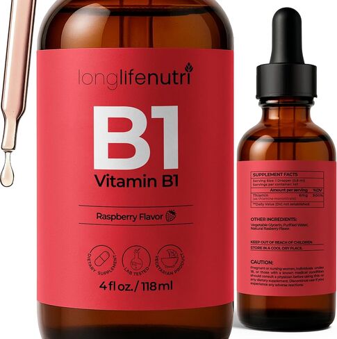 Vitamin B1 Liquid Drops - Thiamine Mononitrate Organic Supplement for Energy and Nerve Health, Fast Absorption, 4 FL OZ, 5-Month Supply, Lab Tested, Made in USA in Saudi Arabia