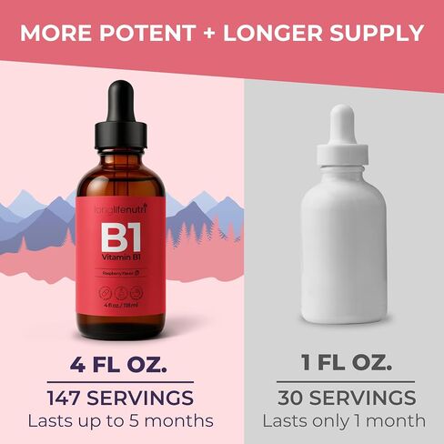 Vitamin B1 Liquid Drops - Thiamine Mononitrate Organic Supplement for Energy and Nerve Health, Fast Absorption, 4 FL OZ, 5-Month Supply, Lab Tested, Made in USA in Saudi Arabia