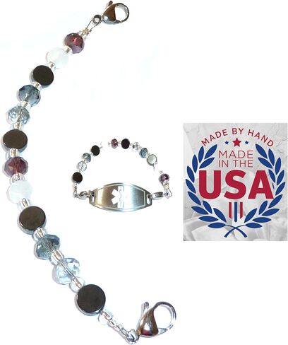 Hidden Hollow Beads Women's Artistic 6.5 or 5.5 inch long Medical Alert ID Interchangeable Replacement Bracelet, Identification Vital info tag in Saudi Arabia