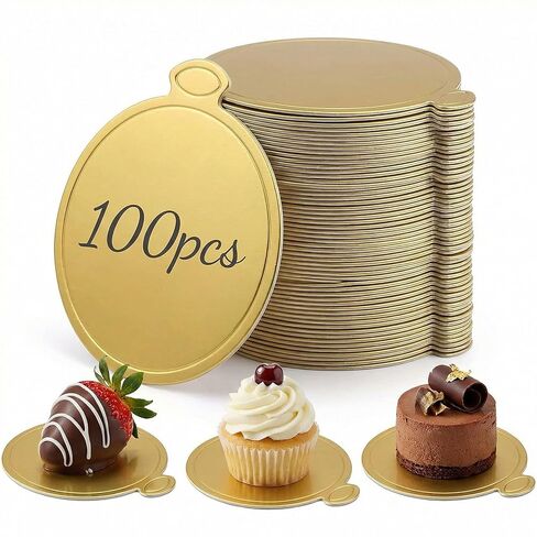 HANSGO Mini Round Golden Cardboard Cake Base, Mousse Cake Boards 100PCS Paper Plates Circle Dessert Board Base Grease in Saudi Arabia