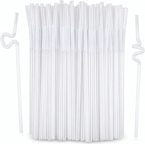 ALINK 200 PCS Flexible Clear Plastic Extendable Drinking Straws, Extra Long Disposable Bendy Party Fancy Straws in Saudi Arabia