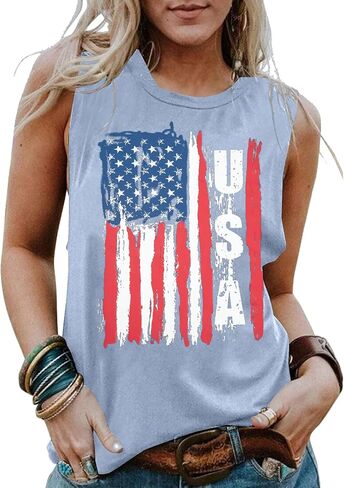 MYHALF USA Flag Tank Tops for Women Stars Stripes T Shirt Sleeveless Patriotic Graphic Tees 4th of July Vest Tops Summer Tees in Saudi Arabia