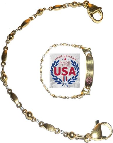 Hidden Hollow Beads 6.5 or 5.5 inch Gold Stainless Steel Women's Medical Alert ID Interchangeable Replacement Bracelet, Identification vital info tag in Saudi Arabia