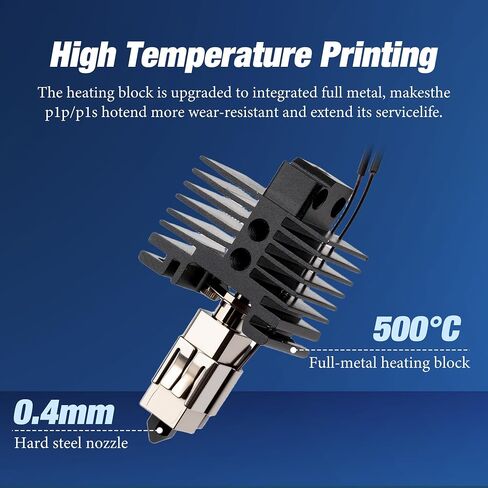 2PCS P1P/P1S Hotend 0.4mm Assembled Extruder Printhead Kit for Bambu Lab P1P/P1S - 3D Printer Hot End Replacement with Hardened Steel Nozzle, Thermistor, Heater Cartridge, Heatsink and Heat Block in Kuwait