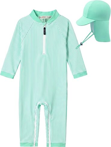 weVSwe Newborn Baby Boy Swimsuit Toddler Rash Guard Long Sleeve UPF 50+ Sun Protection Swimwear with Sun Hat Set in Saudi Arabia