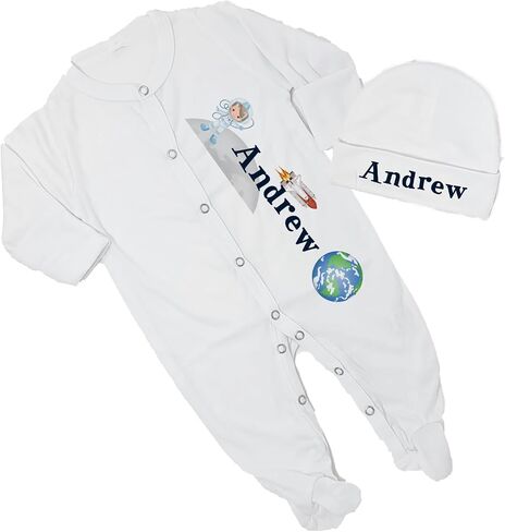 New Baby Boy's Printed Astronaut Outer Space Galaxy Personalized Infant Footed Sleeper Coming Home Outfit in Saudi Arabia