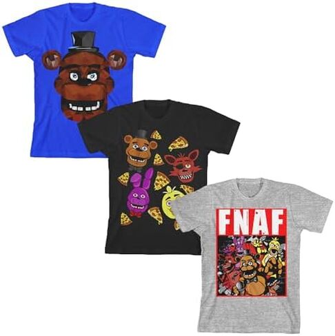 Five Nights at Freddy's Pizza Character Art Boy's 3-Pack Crew Neck Short Sleeve T-Shirt Set in Saudi Arabia