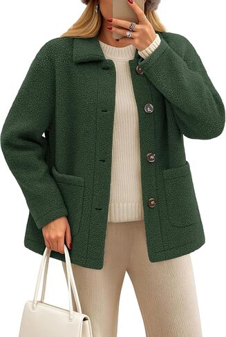 YUCOLEN Womens Fuzzy Fleece Jacket Button Down Long Sleeve Outwear Winter Sherpa Coatsr with Pockets in Kuwait
