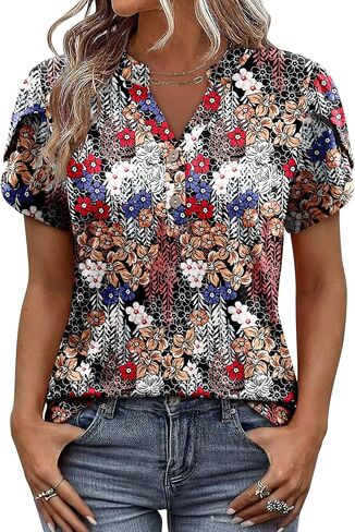 BETTE BOUTIK Womens Summer Shirts Short Sleeve V Neck Tunic Tops Casual Fashion Blouses in Saudi Arabia