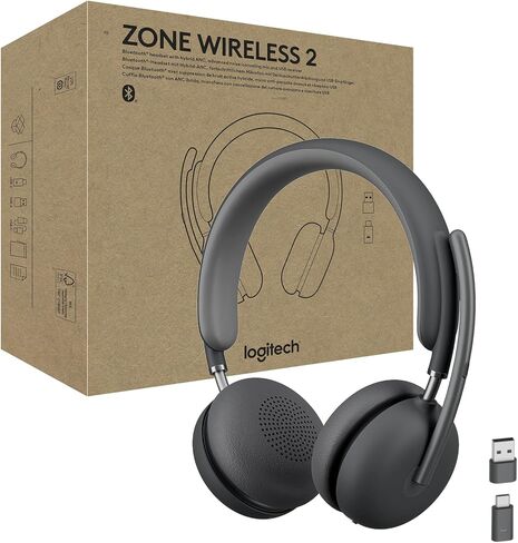 Logitech Zone Wireless 2 Premium Noise Canceling Headset with Hybrid ANC, Bluetooth, USB-C, USB-A, Certified for Microsoft Teams and Fast Pair, Graphite in Kuwait