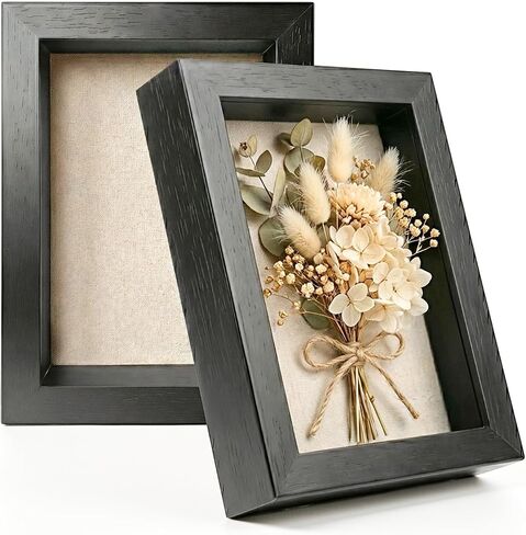 11x14 Shadow Box Picture Frames 4 Pack, Wooden Display Cases with Linen Board, Use as 9x12 Frame with Mat or 11x14 without Mat, 1.0" Interior Depth for Flowers Memorabilia Collectibles, Black in Saudi Arabia