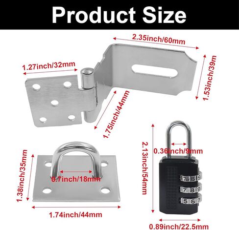 2 Pack Door Locks Hasp Latch, 5 Inch 180 Degree Stainless Steel Clasp Hinge Padlock for Barn Door Closet Cabinet in Saudi Arabia