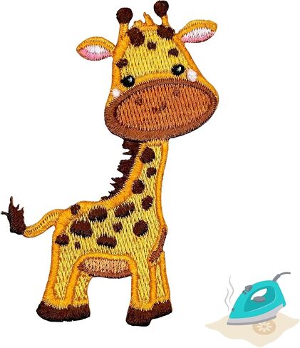 Animal Giraffe Iron On Patch - Embroidered Cute Animals Children Baby Kids Kid Boys Girls Zoo Applique Transfers Appliques Iron On Sew On Patches for Holes, Clothing, Backpacks (3'' Giraffe) in Saudi Arabia