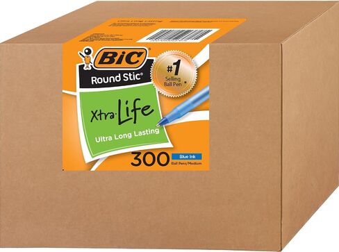 BIC Round Stic Xtra Life Bulk Pens Ballpoint - Pack of 300 Blue Ink Pens - Medium point 1.0 mm in Saudi Arabia