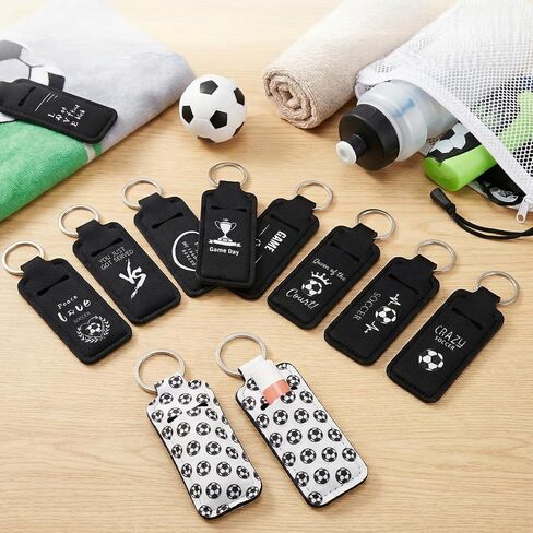 16 Pcs Soccer Lipstick Holder Keychain Soccer Themed Gifts for Team Sports Party Favors Bulk Portable Natural Moisturizing Lip Balm Pouch Keychain for Women in Saudi Arabia