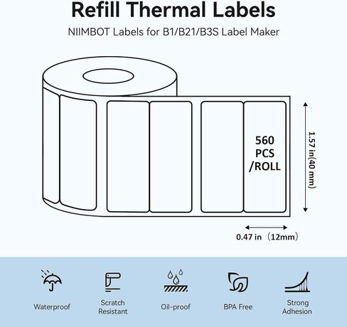 Labels for B1/B21/B3S/K3 Label Maker, (2 Rolls, 1.57'' x 0.47'' / 40x12mm) Thermal Sticker Label, Waterproof, Oil-Proof and Tear-Proof Labels, Self-Adhesive Thermal Labels (White) in Saudi Arabia