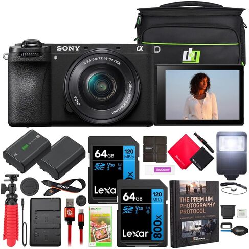 Sony a6700 Alpha APS-C 4K Mirrorless Camera with 2 Lens Kit 18-135mm & 55-210mm ILCE-6700M Bundle with Deco Gear Photography Bag + Flash + Extra Battery + Dual Charger + Software & Accessories Kit in Saudi Arabia
