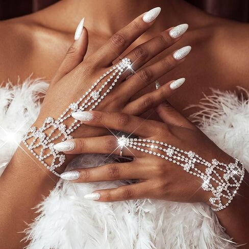 قفازات Gortin Rhinestone للنساء الفضة القفازات بدون إصبع القفازات الكريستالية. in Kuwait