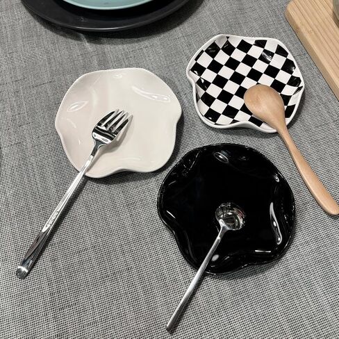 Spoon Rest for Stove Top, 5.3 Inch Ceramic Spoon Holder for Kitchen Counter, Coffee Ladle Holder, Utensil Rest for Cooking, Housewarming Gifts (Black) in Saudi Arabia