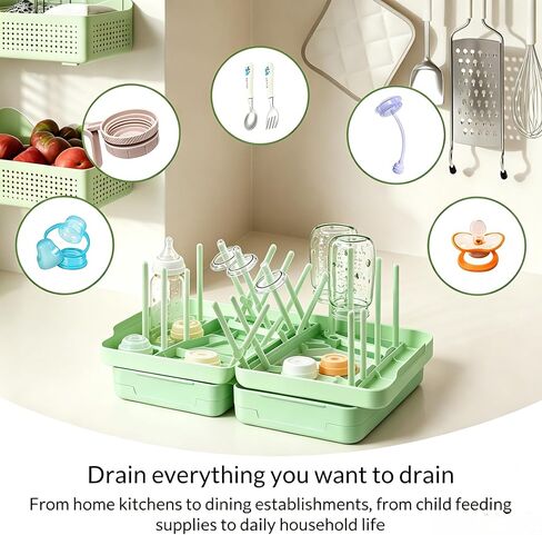 Travel Bottle Drying Rack with Tray and Drainer, Foldable, Portable. Space Saving Baby Bottle Drying Rack, Baby Essentials for Home&Travel,White in Saudi Arabia