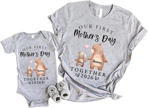 Personalized First Mothers Day Shirt 2025, Custom Our 1st Mothers Day Shirt, Mothers Day Matching Outfit For New Mom in Kuwait