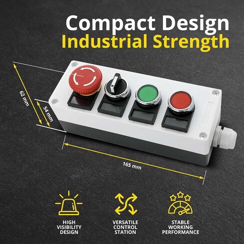 22mm Control Station Box Set - includes N/O Small Momentary Push Buttons (Red and Green), 2-Position Maintained Selector Rotary Switch and Stay-Put Mushroom Head Emergency Push Button in Kuwait