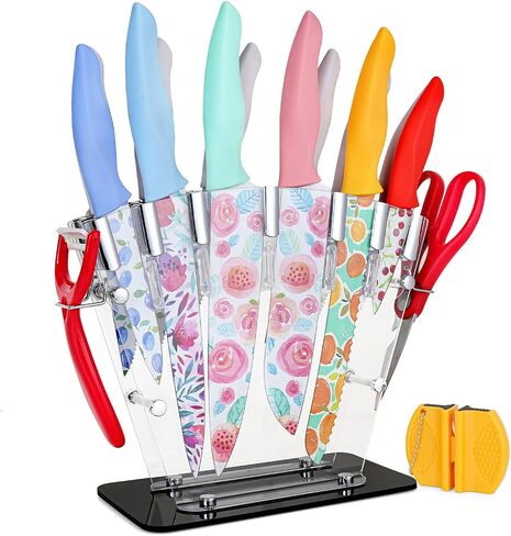 G.a HOMEFAVOR Knife Set, 5-piece Kitchen Knife Set Nonstick Coated with 5 Blade Guard, Multicolored in Saudi Arabia