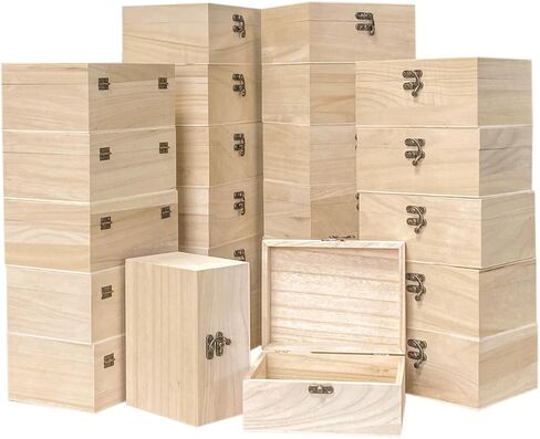 12-Pack Unfinished Wooden Box with Lid Rectangle Crafts Wood Box for Homemade DIY (5 x 6.7 x 3.1 In) in Saudi Arabia