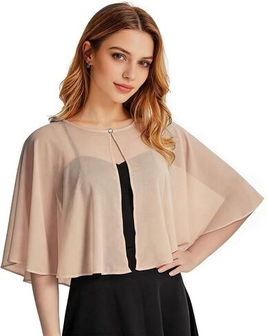 Ciormis Chiffon Capelet Women's Soft Shawls and Wraps for Evening Dresses, Wedding Formal Dress Shawl Cape Cover up in Kuwait
