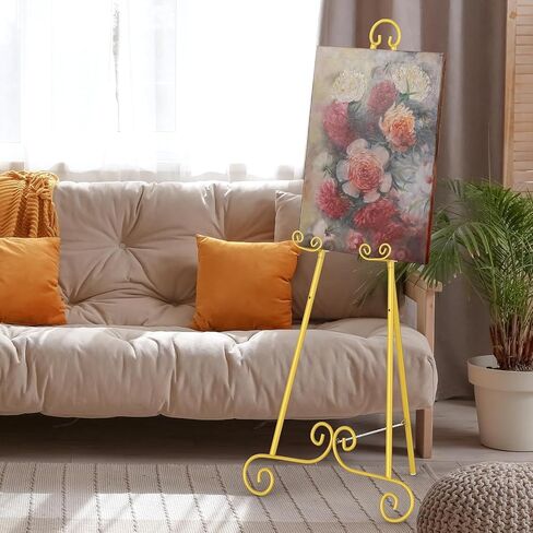 2 Pack 46" H Metal Round Tube Scroll Display Easel, Vintage Gold Decorative Large Adjustable Floor Standing Easel with Chain Support, Perfect for Showcasing Pictures, Artwork, Picture Frame Wedding in Saudi Arabia