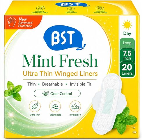 BST Liners for Women, Herbal Inside Natural Cool Menstrual Period Pads - Light Absorbency, Camellia Feminine Care Sanitary Pads with Wings - Regular 20 in Saudi Arabia