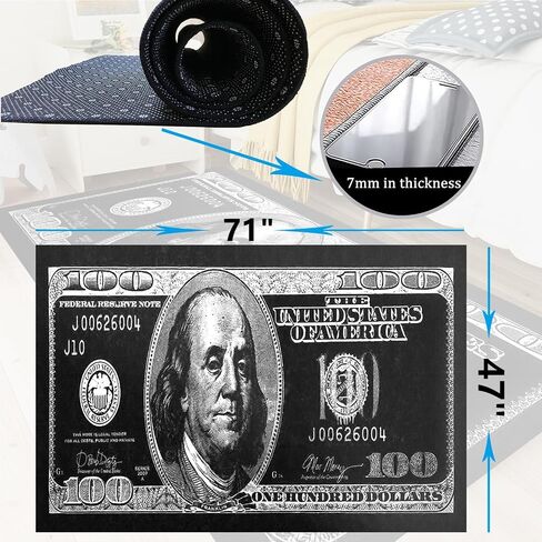 Money Runner Rug for Living Room Black and White 100 Dollar Bill Rugs Modern Entryway Rug for Hollway Non-Slip Runner Rug for Bedroom Office Kitchen Washable Décor Cash Art Carpet 24"x59" in Saudi Arabia